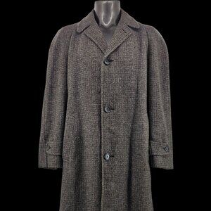 VTG Harris Tweed Rich's Bros Men's Trench Overcoat Brown Scottish Wool 60s Sz L